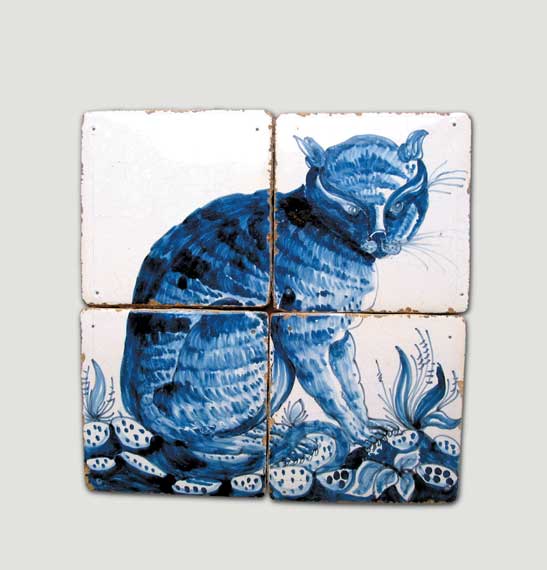 Cobalt Blue Four-Tile Picture of a Cat