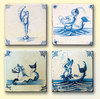 Four 17th Century Dutch Sea Creature Tiles