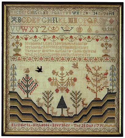 Sampler by Elizabeth Highwood. 1791.