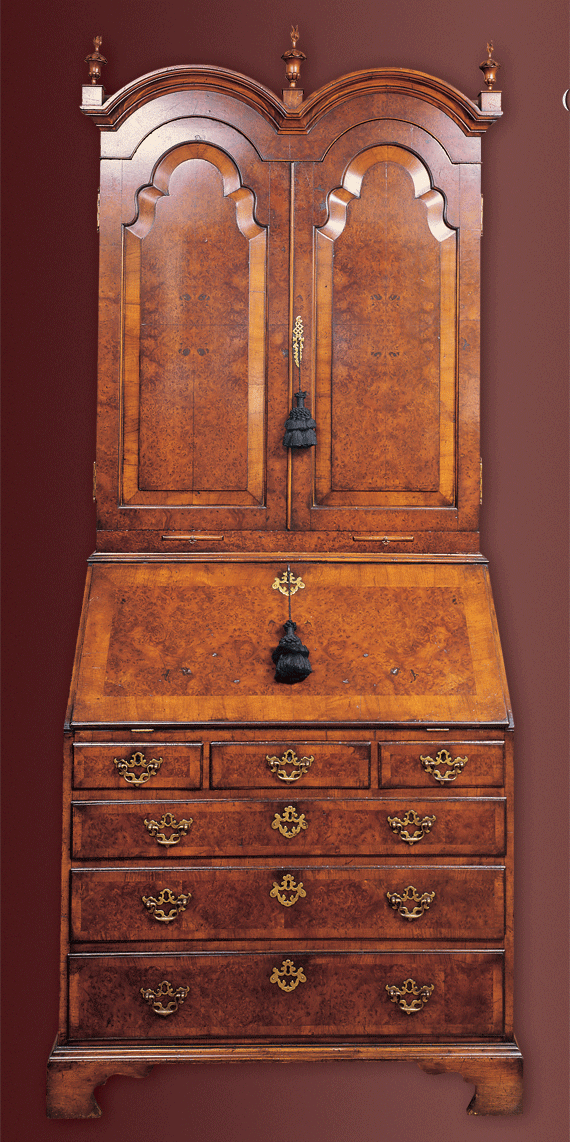 English Queen Anne Double Dome (of the period) Burl Walnut Secretary-Bookcase