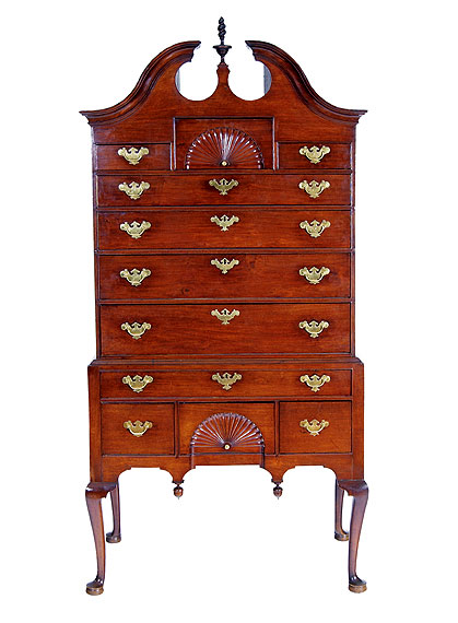 Queen Anne walnut bonnet-top highboy