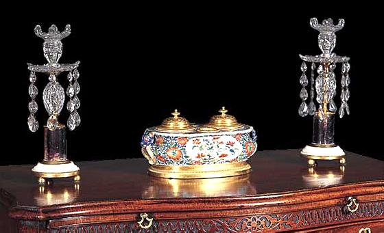 Pair of Crystal Blue John and Marble Candlesticks