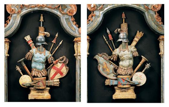 Sculpture, Pair of Armorial Trophy Panels