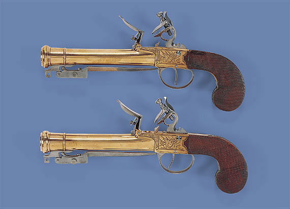 Pair of brass-framed box-lock