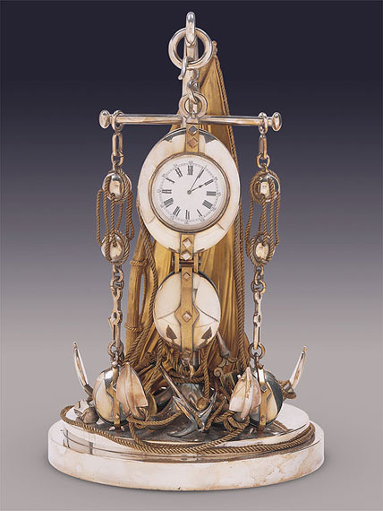 Silver plated and gilded nautical motif mantel