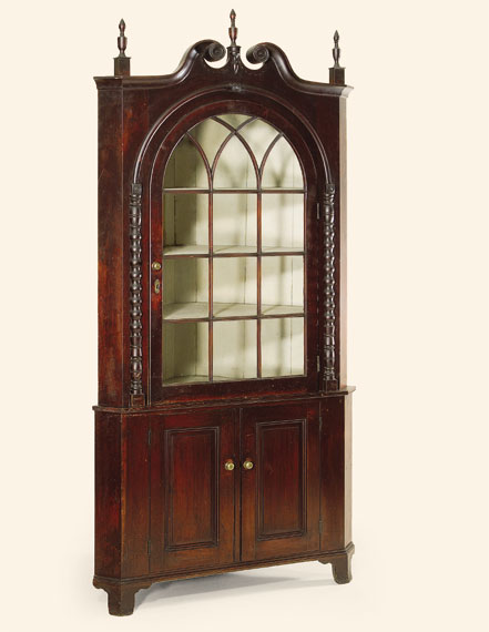 Federal Carved Cherry Two-Part Corner Cupboard