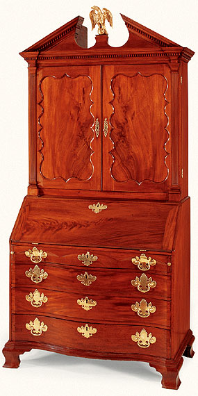Fine Chippendale Figured Mahogany Secretarial Desk