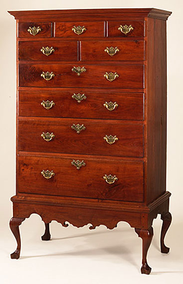 Queen Anne Figured Walnut Chest-on-Frame