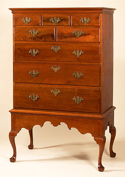 Queen Anne Figured Walnut Chest-on-Frame (2)