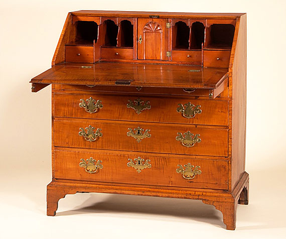 Early Chippendale Tiger Maple Slant-Front Desk