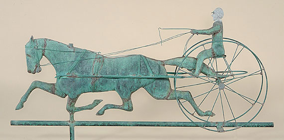 Molded Copper Horse and Sulky Weathervane