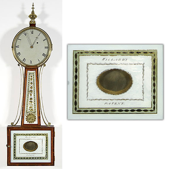 Federal Inlaid Mahogany and Eglomise' Banjo Clock