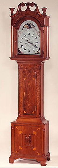 Chippendale Inlaid Walnut Tall Case Clock