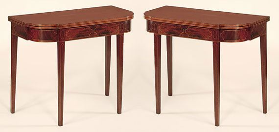 Pair of Hepplewhite Inlaid Mahogany Card Tables