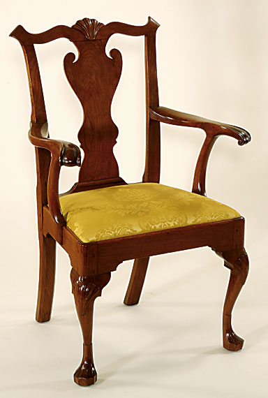 Queen Anne Carved Walnut Three Shell Armchair