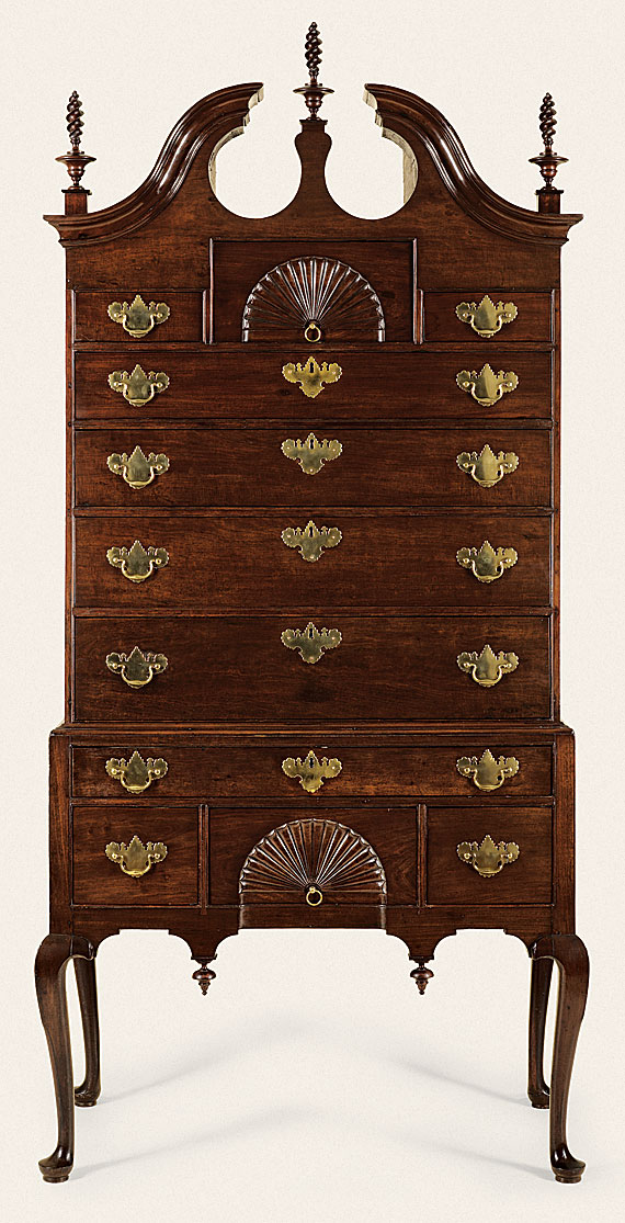 Outstanding Queen Anne Mahogany Bonnet-Top Highboy