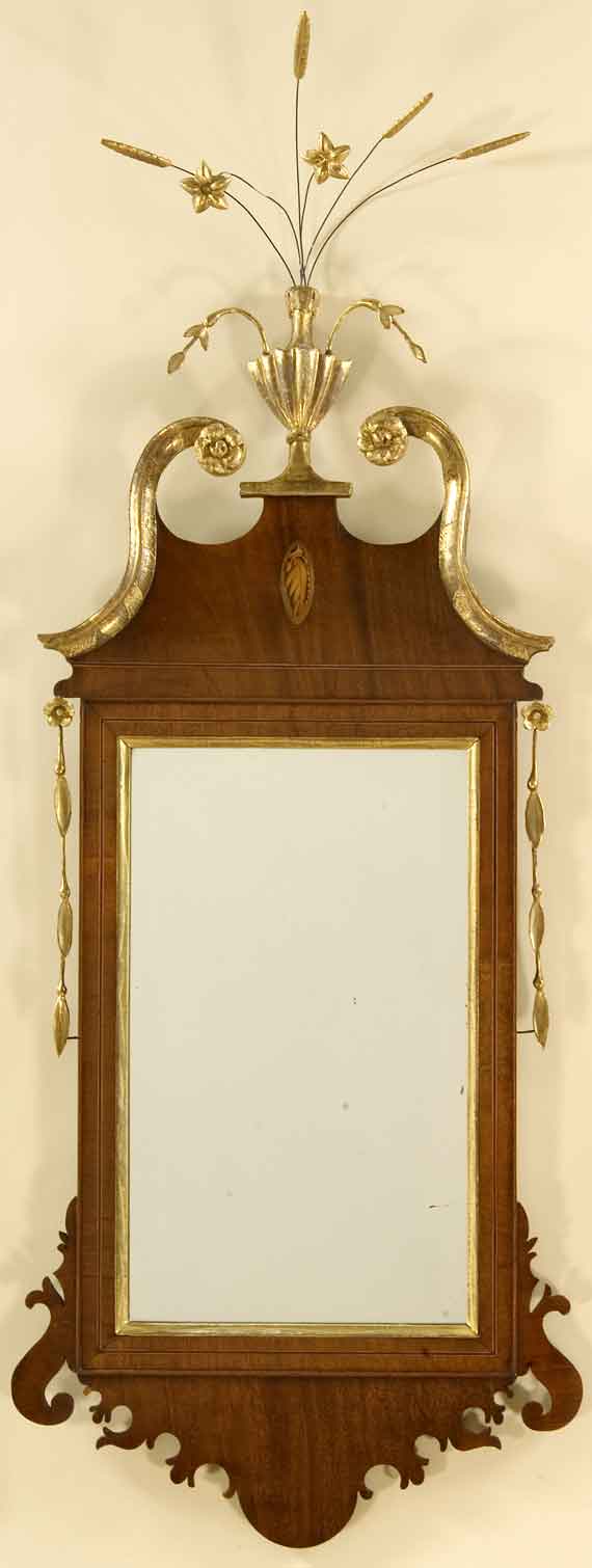 Fine Federal Inlaid Mahogany and Gilt Looking Glass