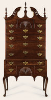 Outstanding Queen Anne Mahogany Bonnet-Top Highboy