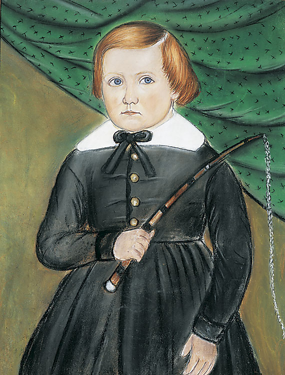 A Pastel Portrait of a Young Red-haired Boy Holding a Whip