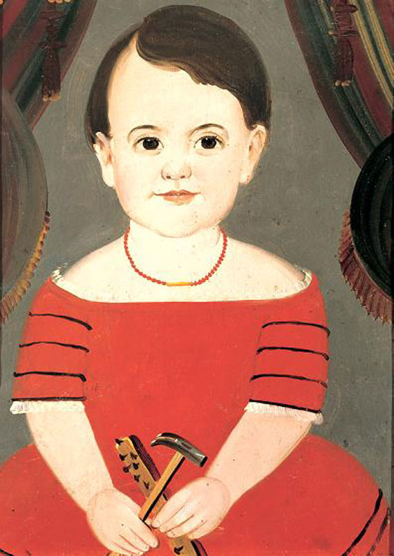Portrait of a Young Child Holding a Hammer & Tacks