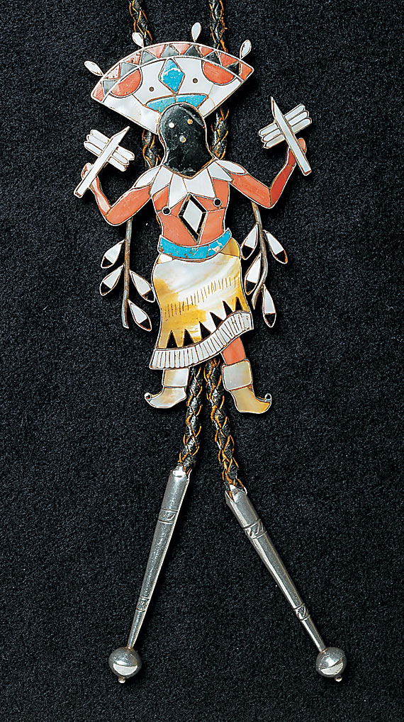 A Zuni Indian Bola Tie, Mosaic Inlaid