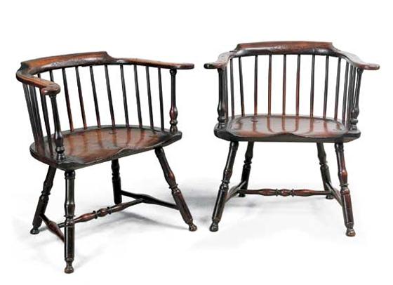 Rare Pair of Windsor Low-Back Armchairs
