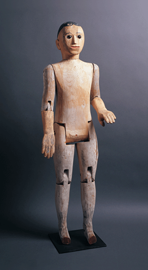 Articulated Figure of a Boy with Old Painted Surface and Glass Eyes