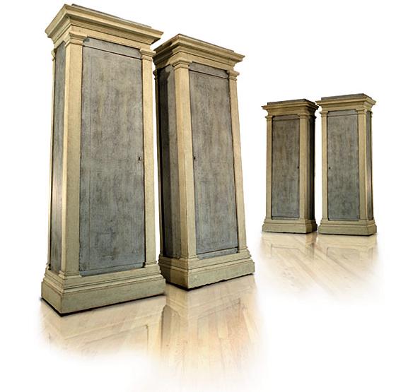 Set of Four Neoclassical Blue & Grey Cabinets