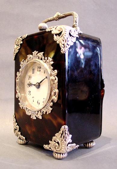 An English silver & tortoiseshell carriage clock