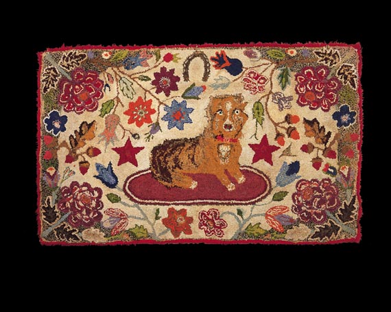 Hooked and Clipped Rug with Red Fringe