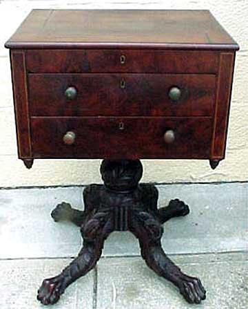 American Empire Work Table with Hairy Paw Feet
