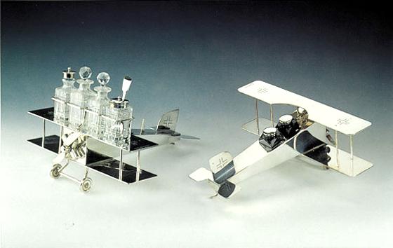 Silver Plated Desk Set in the Form of an Airplane