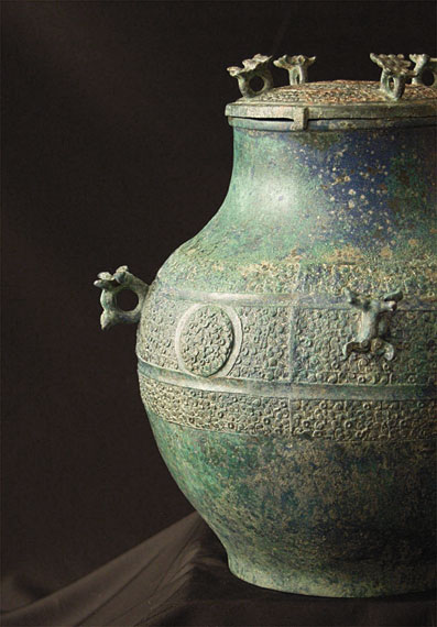 Pair of Rare Chinese Bronze Fou with Original Lids