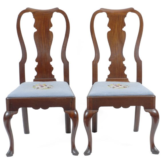 A distinctive pair of mahogany balloon back dining chairs, probably Delaware Valley, circa 1770.