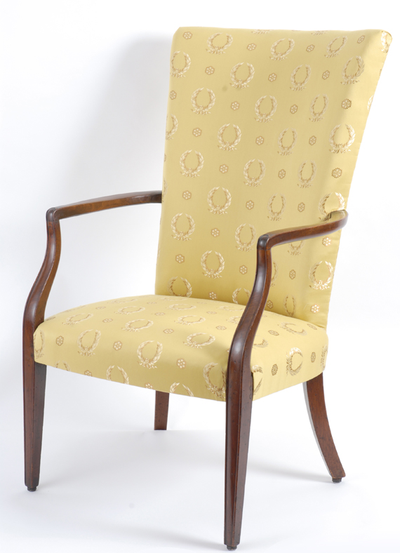 Two Important Federal Lolling Chairs, One Bearing the Label of Lemuel Churchill, Boston, Massachusetts, circa 1805.