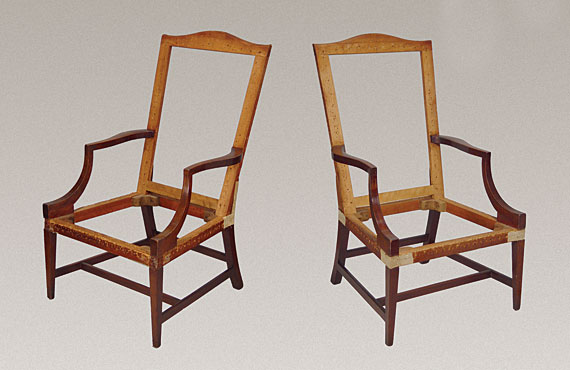Rare Surviving Pair of Hepplewhite Lolling Chairs