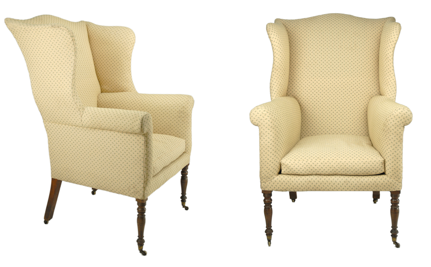 Fine Sheraton mahogany and birch wing chair.