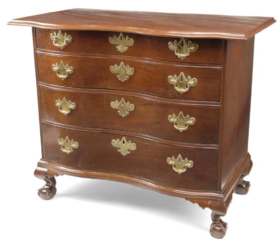A Chippendale oxbow chest, Mass, circa 1775