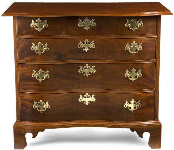A diminutive Chippendale mahogany chest of drawers, North Shore, Massachusetts, circa 1775-85.