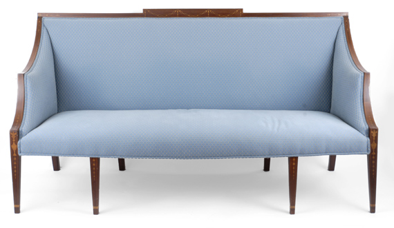 A Fine and Rare Federal Inlaid Mahogany Sofa, New York City, circa 1800-10.