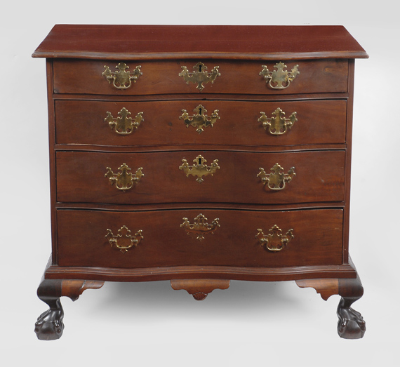The Colonel Samuel Bullard Chippendale Mahogany Oxbow Front Chest of Drawers, Boston Massachusetts, circa 1770.