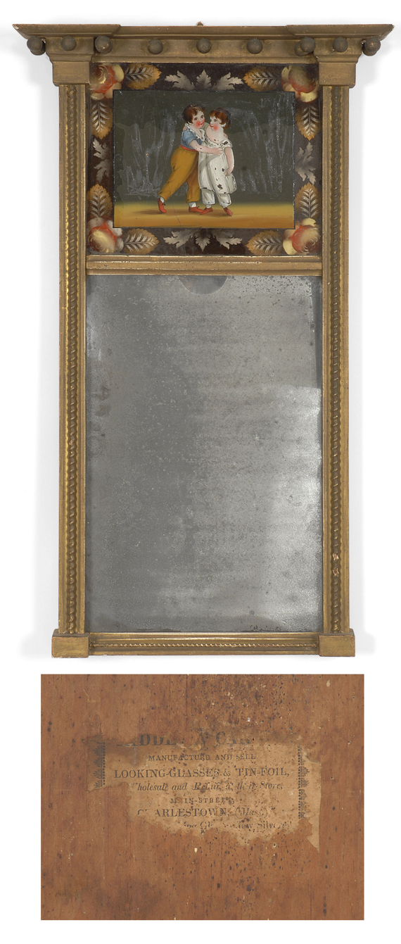 An attractive Labeled Federal looking glass, By Kidder & Carter, Charlestown, Massachusetts, circa 1820
