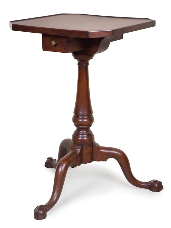 Chippendale Carved Cherrywood Candlestand with One Drawer