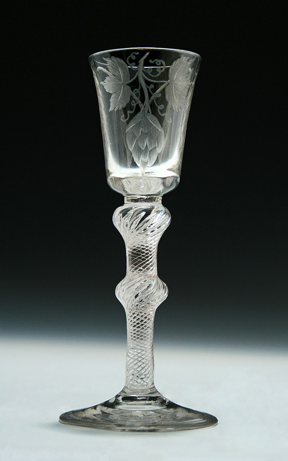 GEORGE II ENGRAVED AIRTWIST ALE GLASS, England, c1750