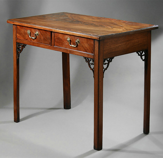 GEORGE II / EARLY GEORGE III FIGURED MAHOGANY SIDE TABLE,  England, c1760