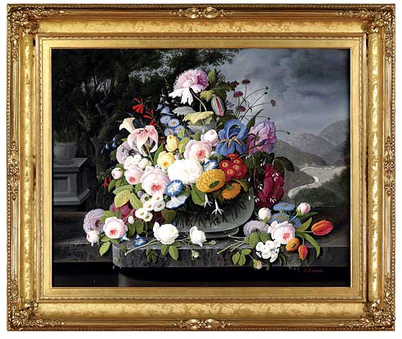 Still Life with Flowers and a Landscape