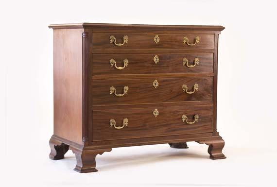 Veneered Walnut Chippendale Chest of Drawers