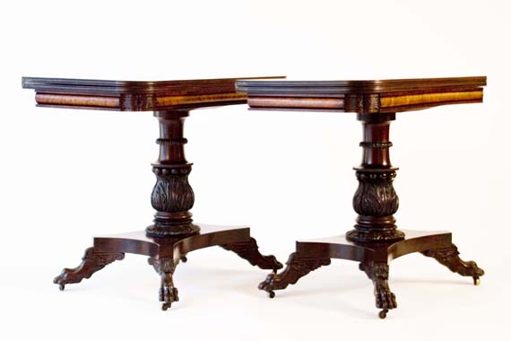 Great Pair of Veneered Mahogany Empire Card Tables