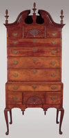 Queen Anne High Chest with Scrolled Top and Two Deeply Carved Shells