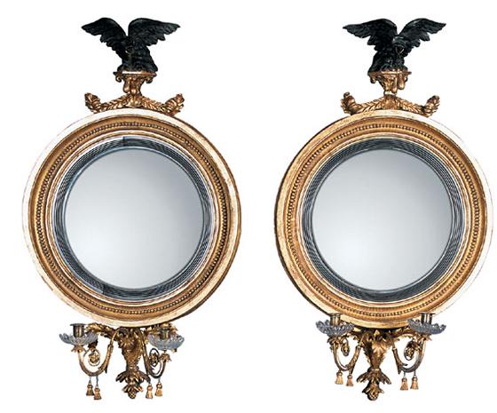 Rare Pair of Classical Gilt Girandole Mirrors